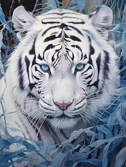 심스타 실십자수 백호 호랑이 프린트 도안 패키지, 3가닥자수 50x70cm 면사, 1개