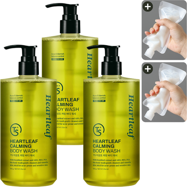 TS 어성초 카밍 바디워시 + 소분 파우치 증정, 3개, 500g