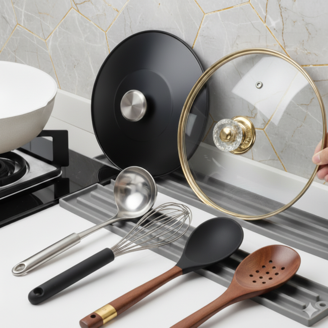 유디엘 주방 실리콘 매트 식기건조 드라잉 냄비 뚜껑 받침대 조리도구 거치대 45cm, 1개, 0.그레이