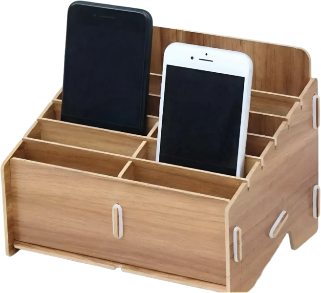 태방산업 다용도 우드 핸드폰 스마트폰 휴대폰 보관함 12구, 브라운, 1개