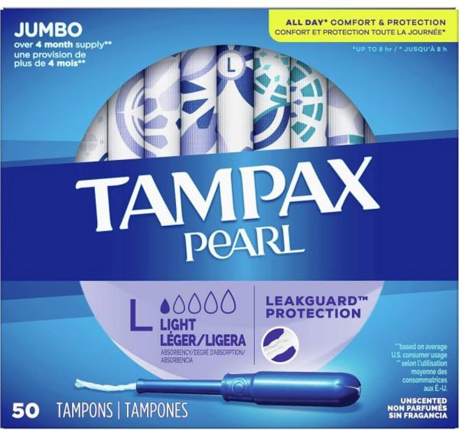 플라스틱 어플리케이터가 있는 탐팍스 펄 탐폰 광흡수성 무향 50개들이 4팩(총 200개들이), OLD