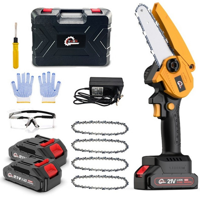 YUON 독일 15.24cm 미니 무선 소형 전기톱 체인톱 충전식 21V 풀세트, 옵션2(맛데리2개), 1개