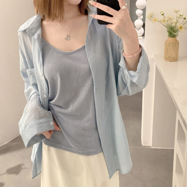 더그랜 여성 여리여리 루즈핏 셔츠 나시 세트 데일리 남방