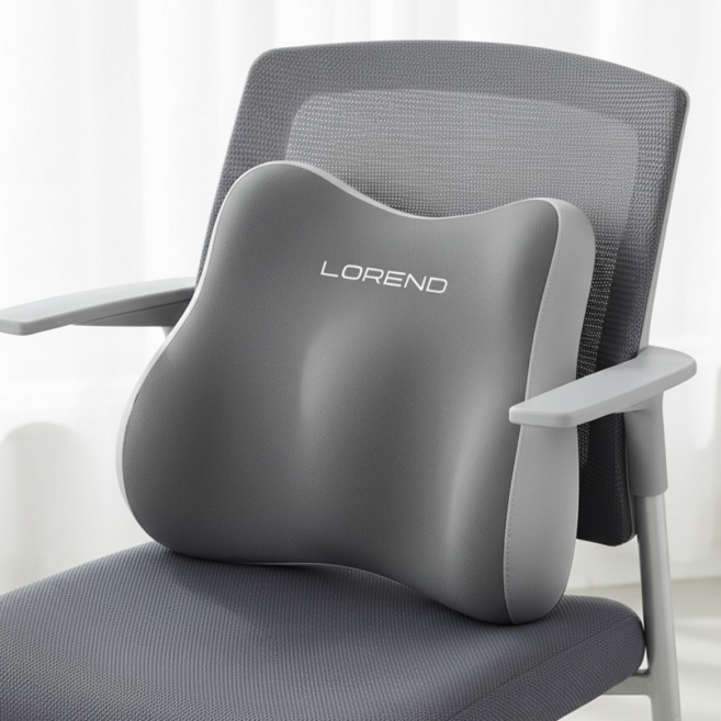 로렌드 하루종일 편안한 사무실 의자 등받이 허리 쿠션 받침대, 투톤 그레이