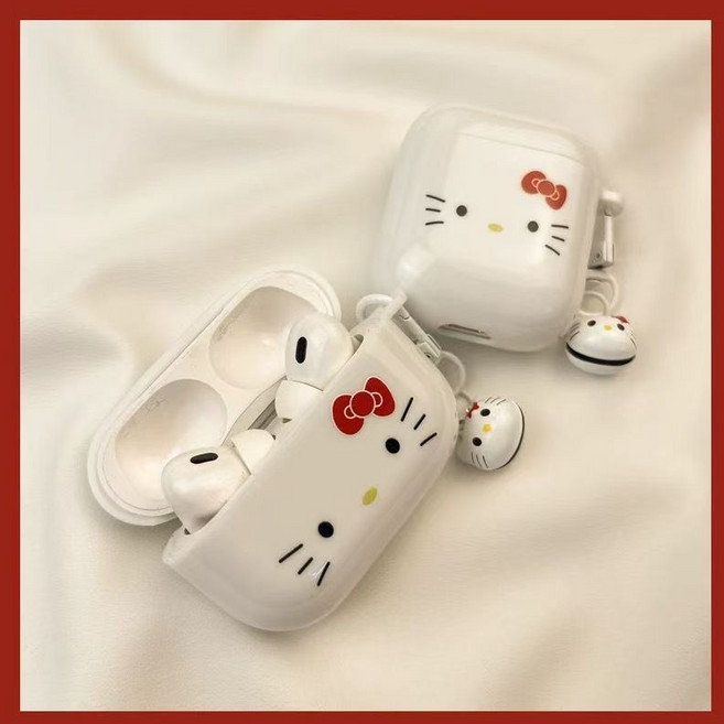 화이트 키티 에어팟1/2/3 케이스+방울 키링, 1개, 흰색, AirPods 4