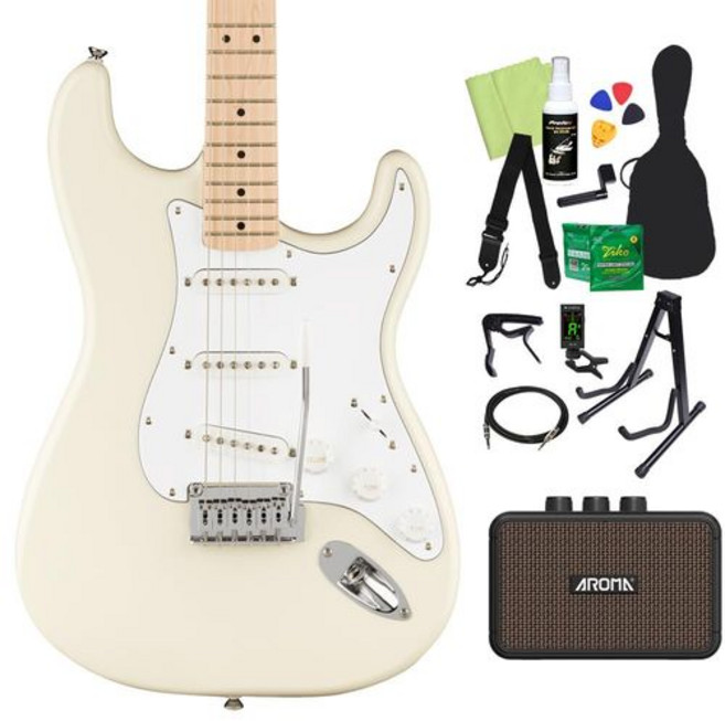 Squier by Fender Affinity Series Stratocaster 일렉트릭 기타 초보자 14 점 미니 앰프