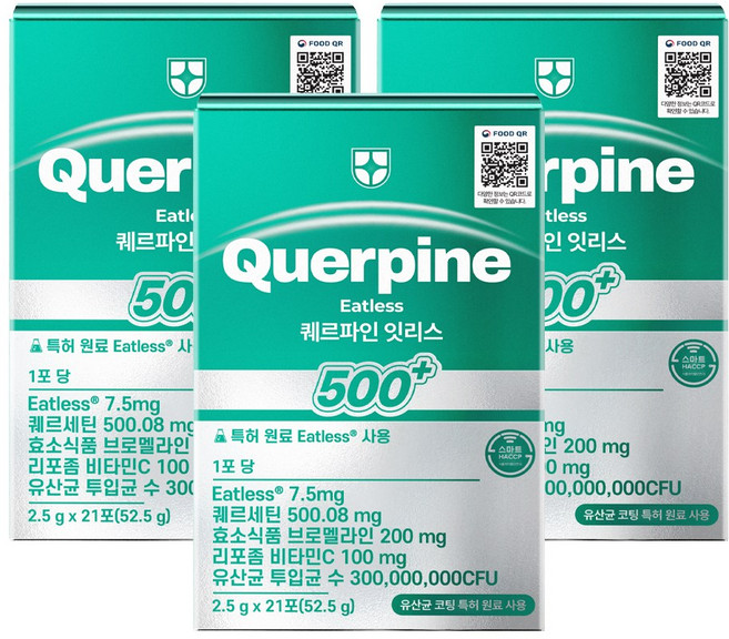 퀘르파인 잇리스 퀘르세틴 브로멜라인 소포레틴 케르세틴 퀘르틴산 특허 유산균, 3박스, 21회분