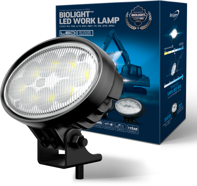 바이오라이트 LED 작업등 서치라이트 차량용 화물차 중장비 트랙터 고휘도 IP69K 방수, 1개