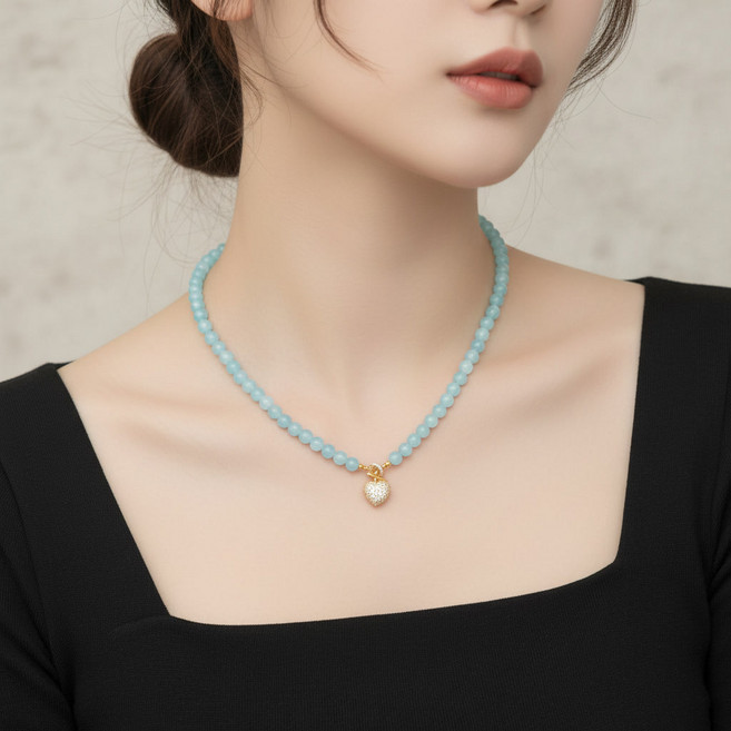 블루 하트-아케이트 하트 클로저 목걸이