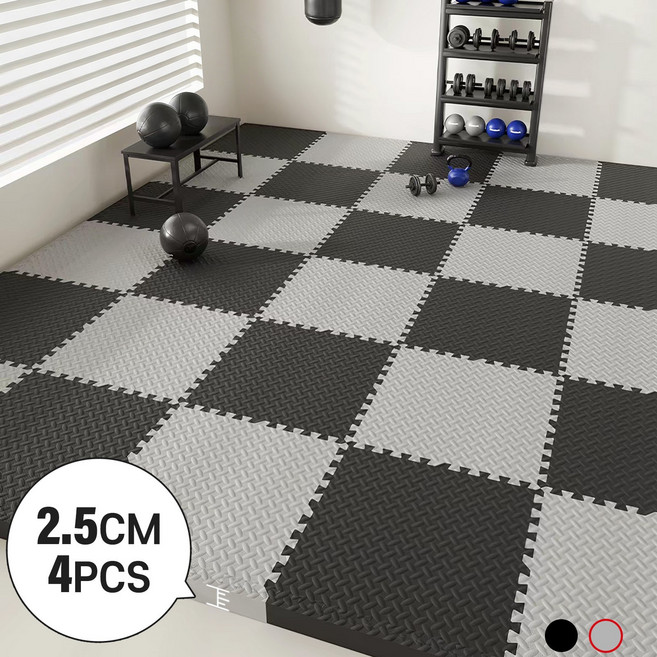 Kemei 두툼한 헬스 매트 2.5cm 홈짐 층간소음 바닥 매트 4P 냉기차단, 그레이, 4개