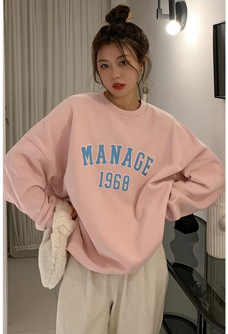 여성용 루즈핏 맨투맨 티셔츠 캐주얼 기모 맨투맨 3컬러