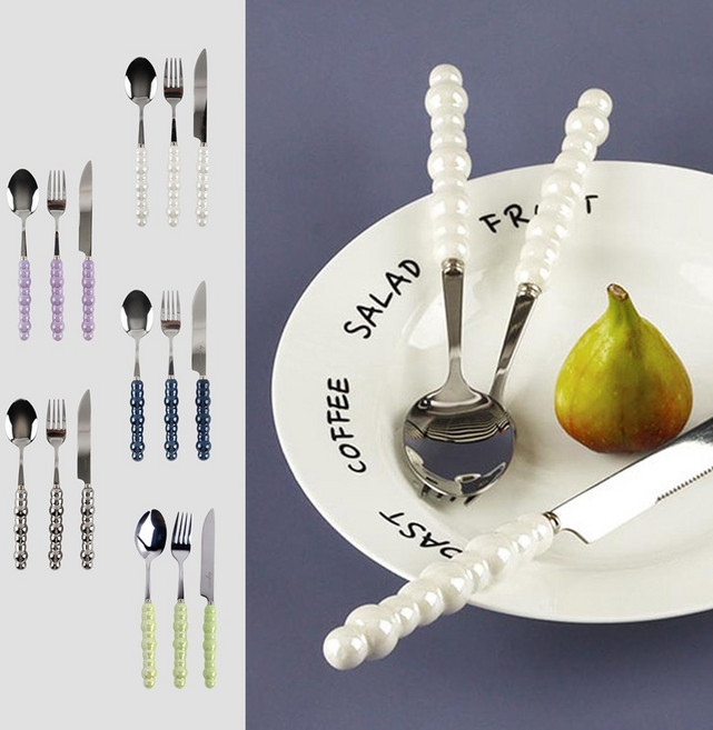 라펠라 커트러리 세트 3p 디너 스푼 포크 나이프, 네이비블루