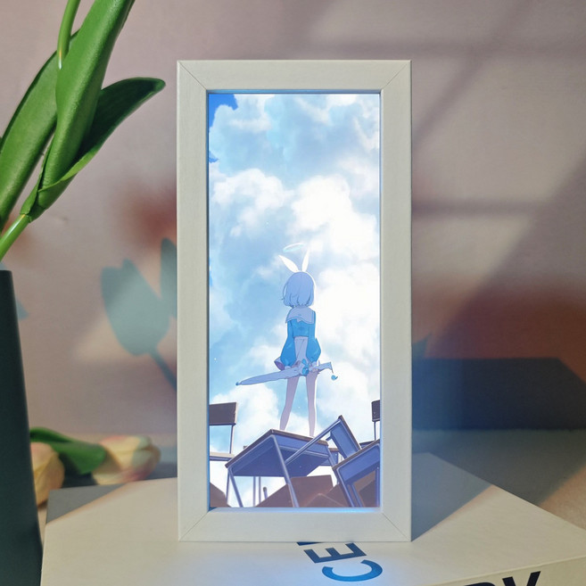 블루 아카이브 캐릭터 무드등 피규어, 나무 프레임[16색 플러그인 리모컨 모델], 알로나3