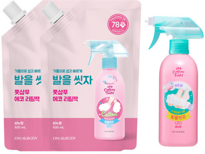 발을씻자 코튼풋샴푸 쿨링 + 리필 온더바디, 385ml, 2개, 2개입
