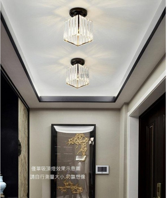 方型水晶吸頂燈 走道燈 黑色/金色, 方形黑色燈具組不含燈泡