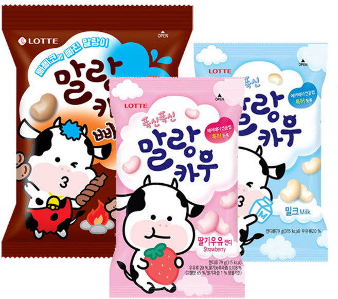 롯데 말랑카우 빠삐코 +딸기우유 +밀크 (총), 3개, 158g