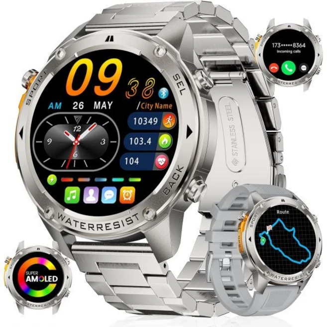 리제 GPS 군용 스마트워치 남성용 나침반 러닝 워치 170개 이상의 스포츠 모드 피트니스 트래커 1.43인치 AMOLED 견고한 안드로이드 iOS용, LIGE DM2-H-US - 쿠팡