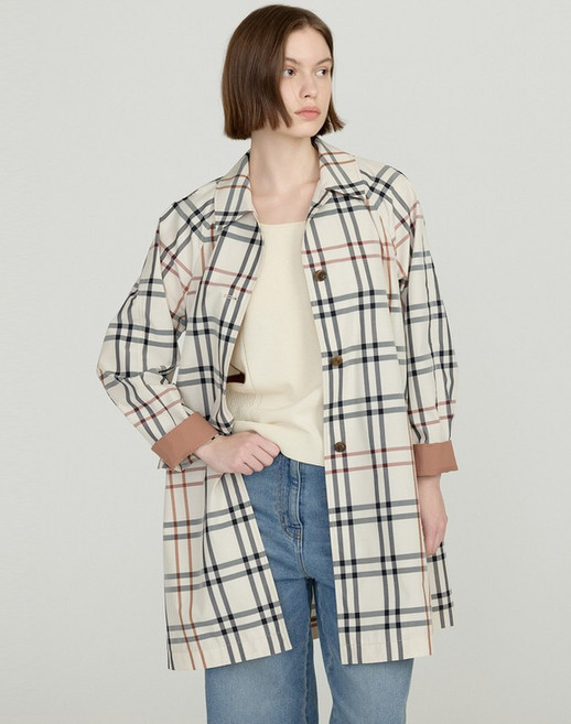 닥스레이디스 닥스 여성 25SS DLCO5B291I2 베이지 체크 배색 경량 하프 맥코트 197852