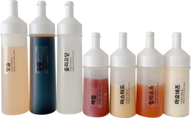 국내산 소스통세트 5개 화이트캡 - 투명라벨 18종, 500ml