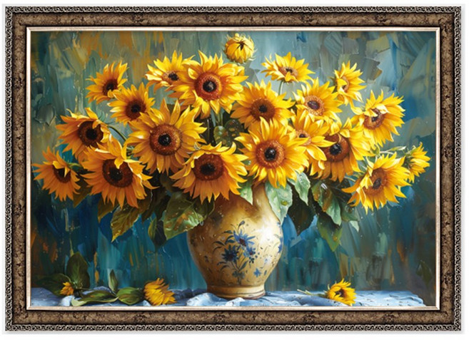 활짝핀 해바라기화병 정물화 1000피스 직소퍼즐액자 LP10-1002, 1개, 퍼즐+앤틱실버액자