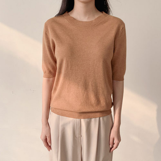 [벨르엘르] 여성 라운드 반팔 니트