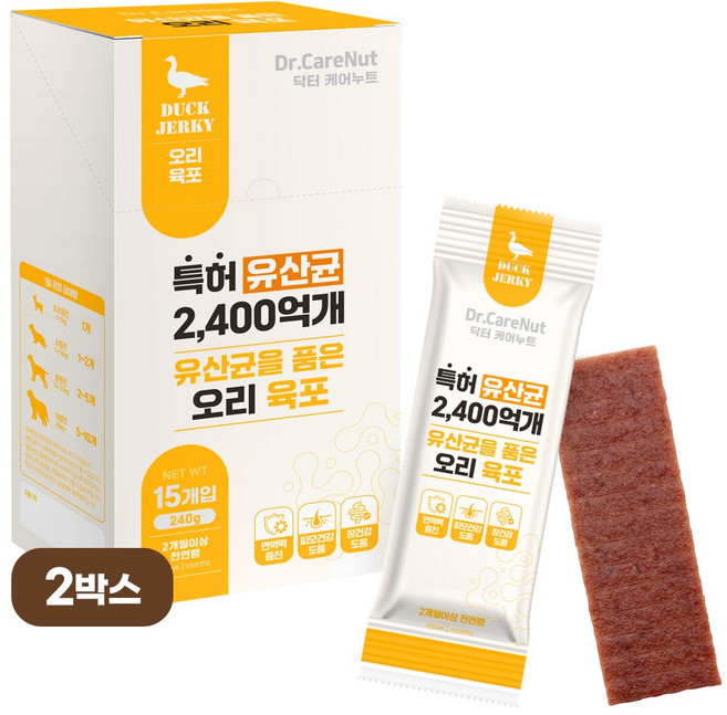 [임박특가] 닥터케어누트 강아지 영양간식 유산균 져키육포 2P [유통기한:26년10월06일], 240g, 2개, 오리져키
