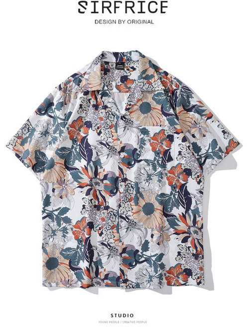 SIRFRICE 花襯衫 古巴領復古花卉短袖襯衫