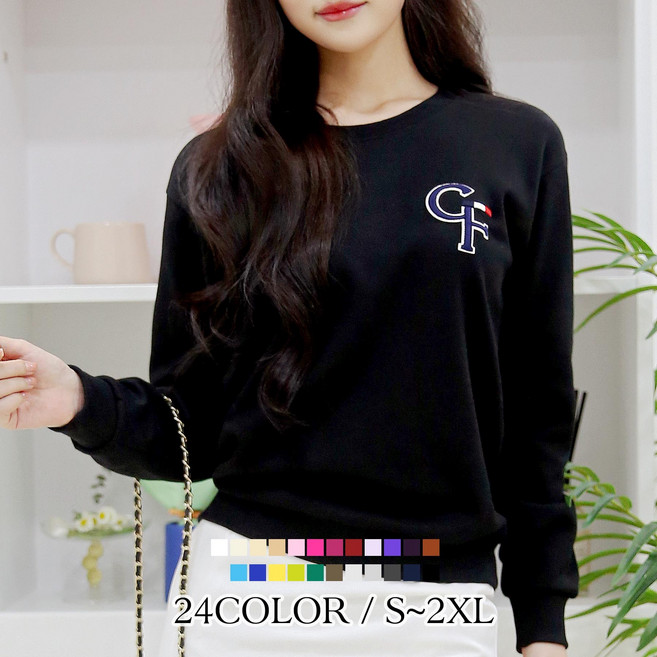 여자친9 래터링 볼륨자수 빅사이즈(S~2XL) 소프트 맨투맨 국내제작-26칼라