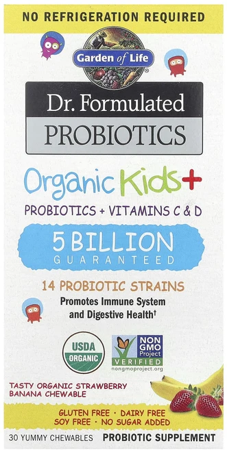 Garden of Life 펄머터 프로바이오틱 제조 유기농 어린이용 + 츄어블 정 맛있는 유기농 딸기 바나나 맛있는 츄어블 30정, GardenofLife펄머터프로바이오틱제조유기농어린이용, 1개 - 쿠팡