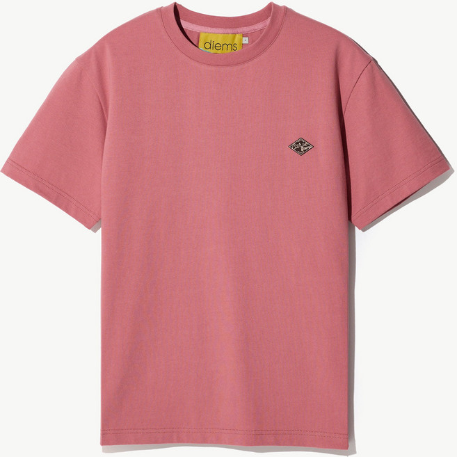 [STCO] 남녀공용 레터링 와펜 디테일 프린팅 반팔 티셔츠 오버핏 핑크