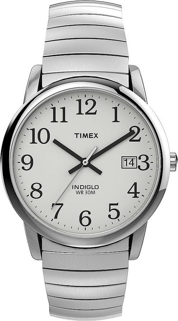 Timex 타이맥스 이지 리더 남성용 손목시계 35mm 실버톤 스테인레스 스틸 확장 밴드 (T2H451)