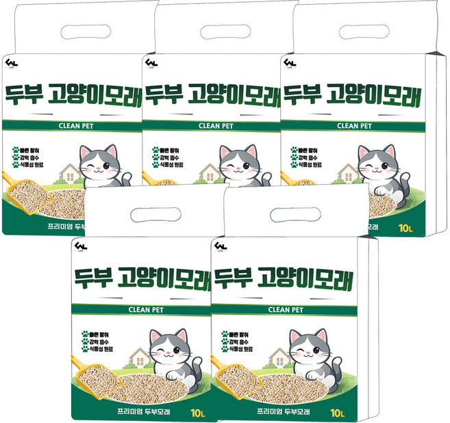 씨엔앨라이프 두부 고양이모래, 5개, 10L, 오리지널