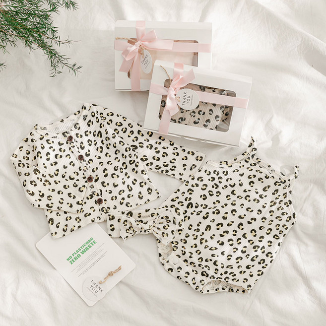 [출산 백일 선물]우이동금손 호피 가디건세트