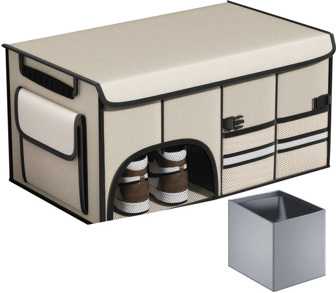 RUNDX 72L 다용도 접이식 트렁크 정리함 자동차 수납함, 베이지