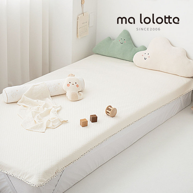 마롤로뜨 아기 방수패드 건조기가능 양면 방수요 신생아 유아용, 아이보리 플라워, 1개