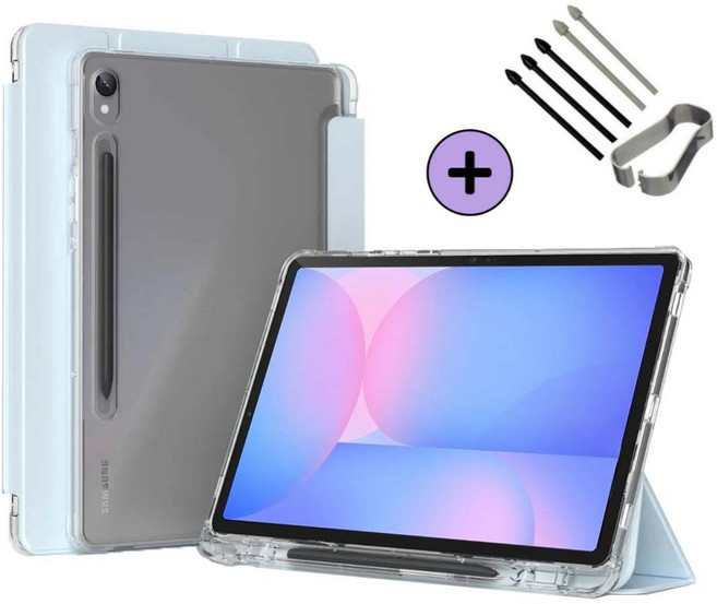 갤럭시탭 S10 FE / S10 FE 플러스 호환 S펜슬 수납 투명 클리어 케이스 북커버 아이친구, 스카이, 1개