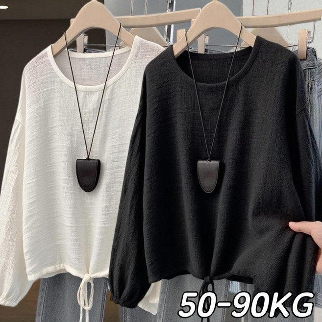 여성 오버핏 편안한 린넨 긴팔티 봄 여름 무지 면마 티셔츠 여름티 빅사이즈
