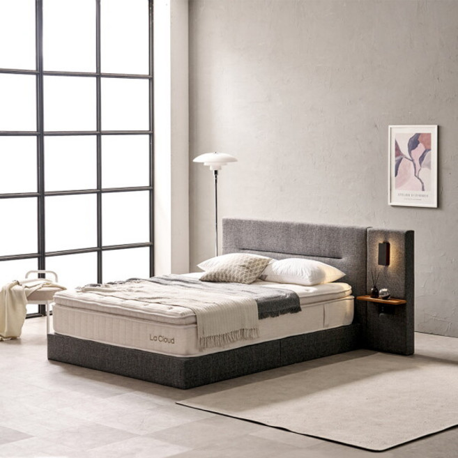 [라클라우드 (가구)] 호텔식 베니스 LED조명 평상형 침대세트 (매트+패널1) Q, 색상:그레이 Q/K+패널1