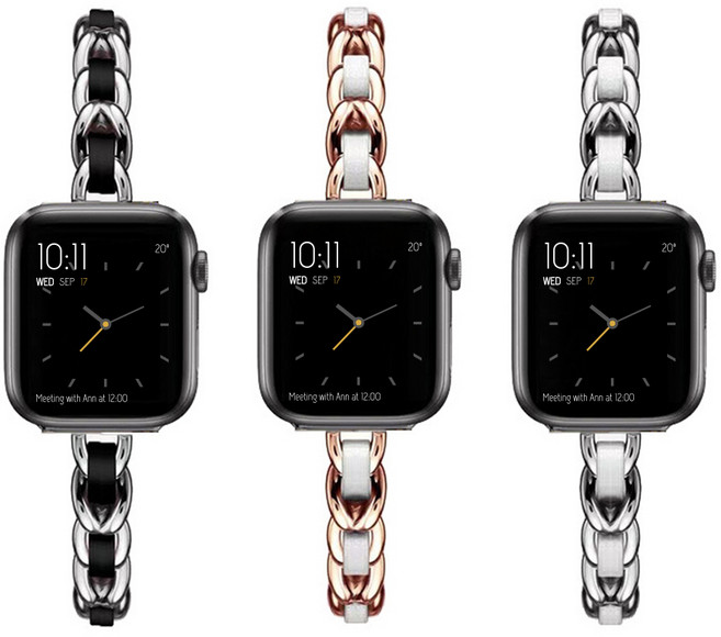 사라밴드 애플워치 호환 레더 체인 코어핏 스트랩 밴드, 화이트+로즈골드, 1개