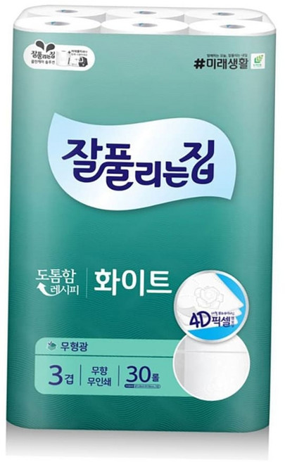 두루마리휴지 잘풀리는집 화이트 3겹 30롤 두루마리 휴지 28m, 30, 1