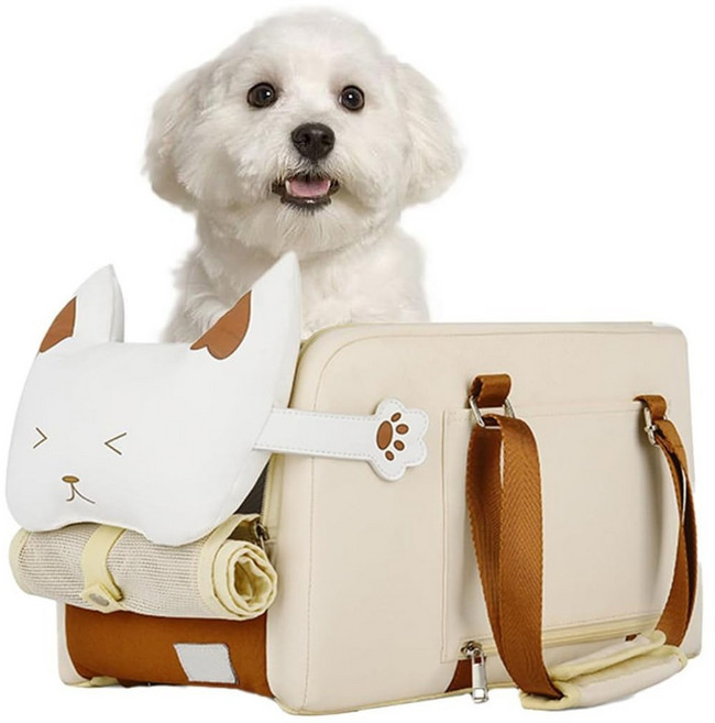 세이프펫 카시트 강아지 센터콘솔 펫바구니 이동가방 애견 이동장 이동식캐리어 브라운화이트