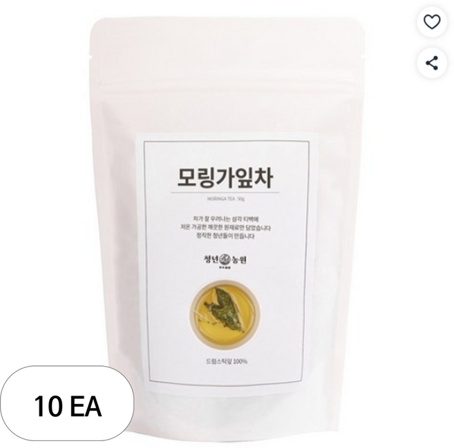 청년농원 저온가공 모링가잎차 삼각티백, 1g, 50개입, 10개