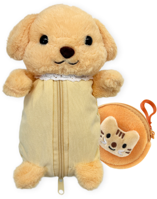 Giutt 강아지 인형 필통 지갑 파우치 & 고양이 키링 동전지갑 신학기 세트, 1세트, 필통+동전지갑