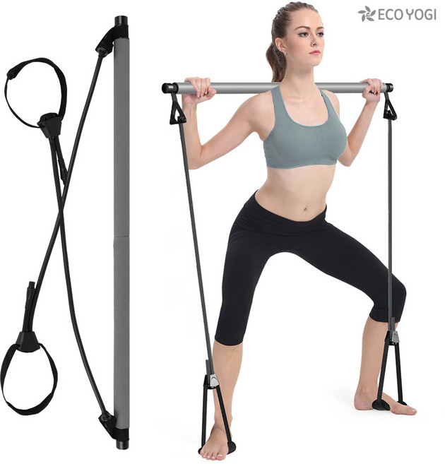 에코요기 필라테스바 짐스틱 스트레칭바 튜빙바 필라테스스틱 스트레칭봉 튜빙밴드 스틱 레지스턴스밴드, 필라테스바-그레이