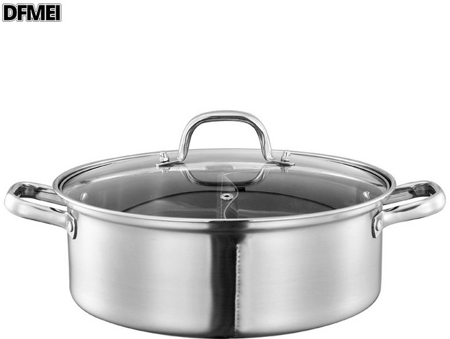 DFMEI 鴛鴦鍋電磁爐鍋二味火鍋盆家用商用鍋, 1個, 清湯鍋復底:26cm【食品級304】, 1cm