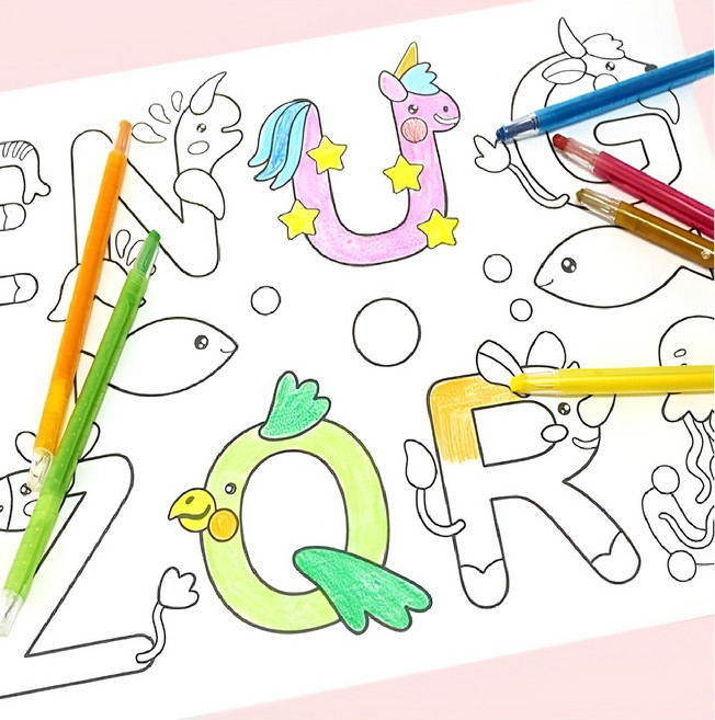 KC인증 유아 알파벳 숫자 색칠롤페이퍼 3m 어린이집 유치원 단체 스티커가능, 단품