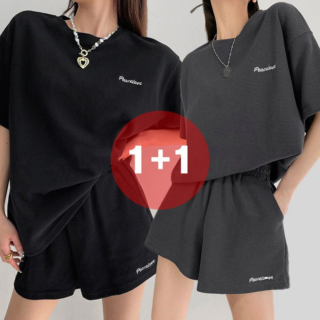 지디오 여성 실내복 반팔 반바지 2개 세트 반팔티 밴딩 팬츠 여름 홈웨어