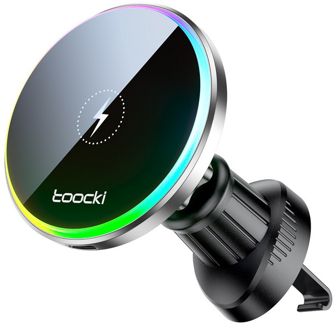 Toocki 맥세이프 차량용 고속 무선 충전 거치대 15W 송풍구형, 블랙