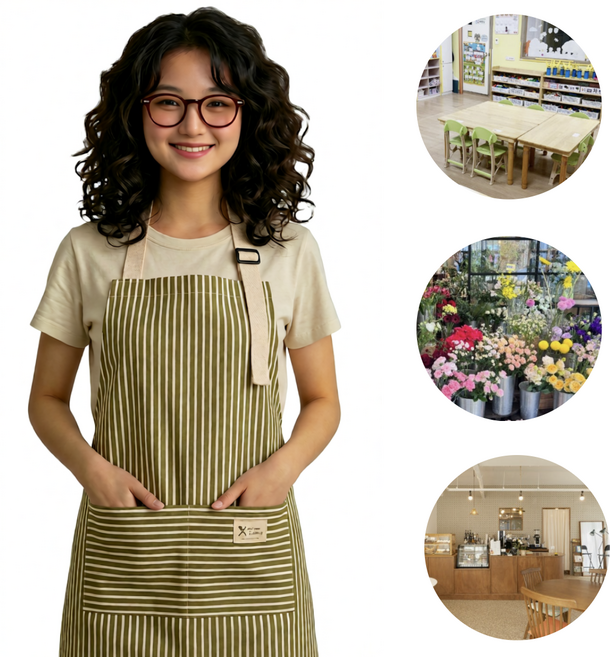 루아엔 린넨 앞치마 까페 꽃집 어린이집 바리스타, 1개, 에버그린