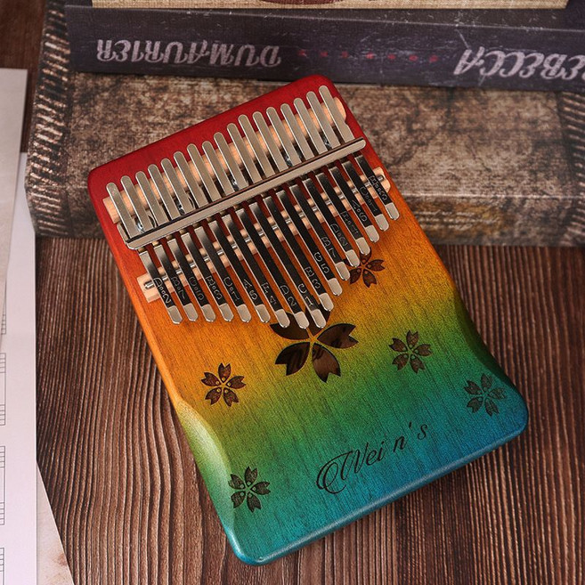 卡林巴拇指琴 17音 21音 初學者 古風 學生 手指鋼琴樂器, 1個, 17音護手彩虹幸運草+禮包